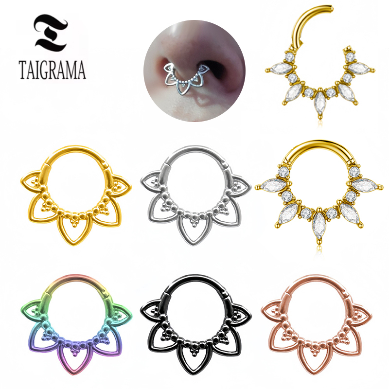 Clicker Ring Seamless - Stainless Steel Nose Ring Flower Hinged