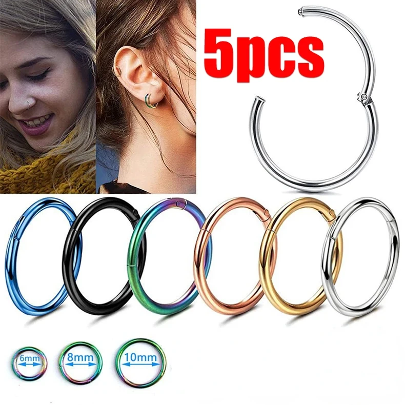 Clicker Ring Seamless - 5pc 6/8/10mm Nose Ring Hinged Clicker
