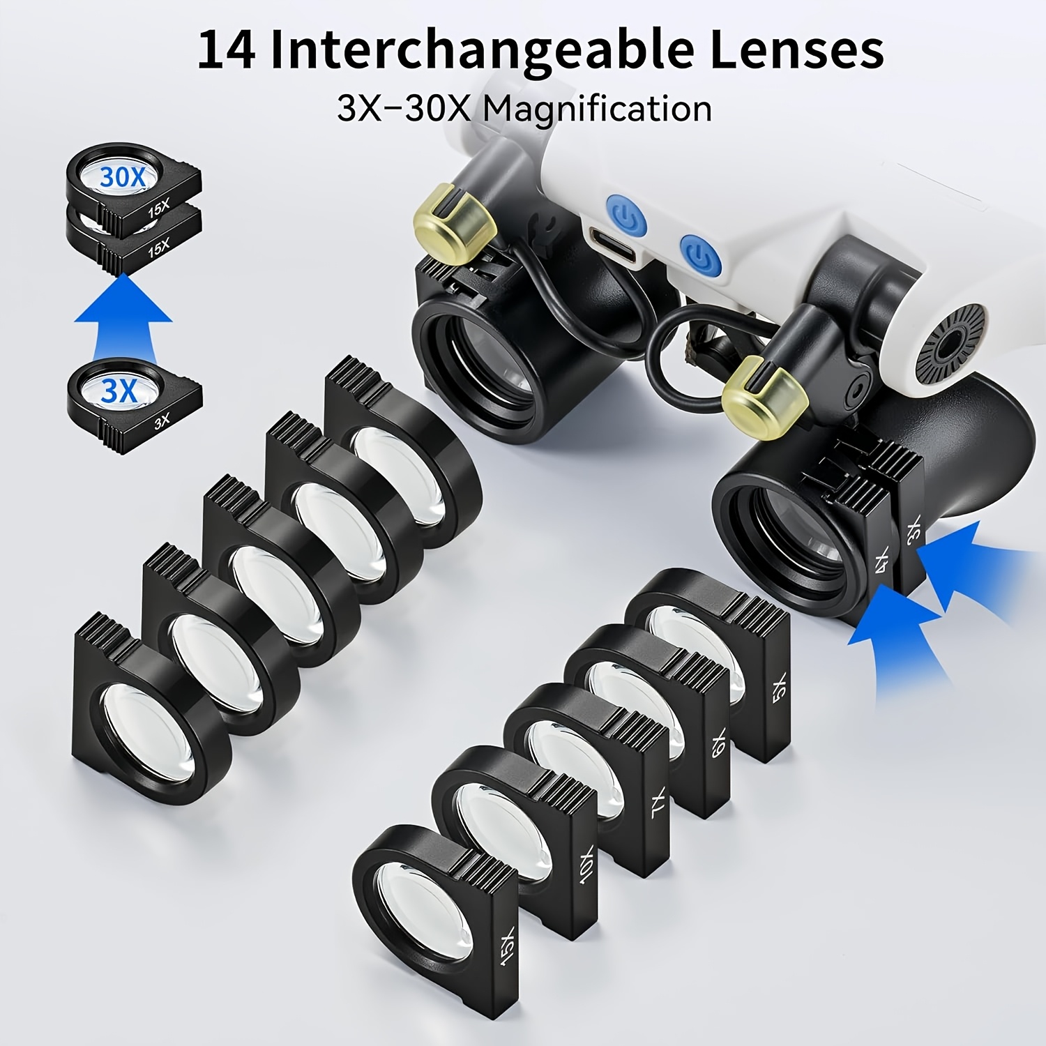 Head-mounted LED Magnifying Gl - Body Jewelry Display Case recension och pris