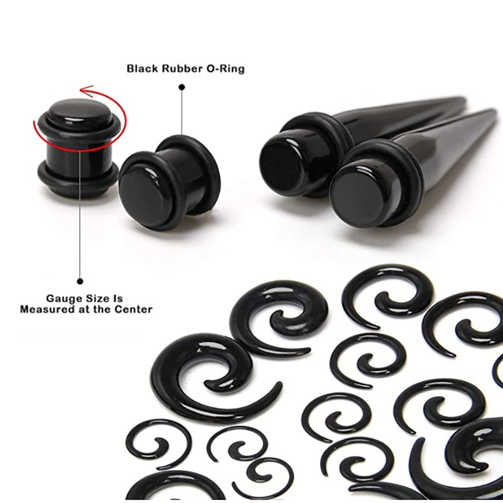 1 Set Ear Taper Kit Black Ear  - Body Jewelry Ear Plugs recension och pris