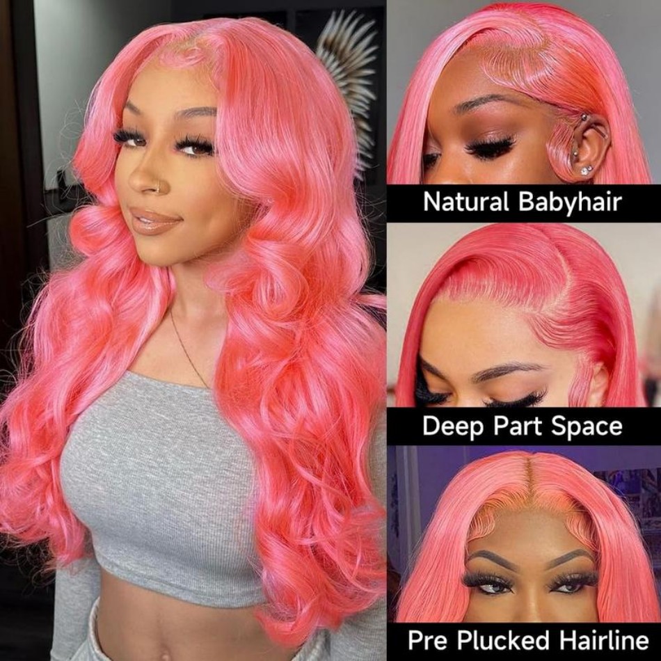 Pink Human Hair Wig Body Wave  - Body Jewelry Underwear recension och pris